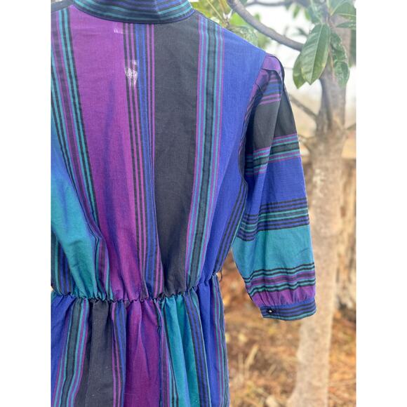 Vintage Straight Line Striped Knee Length Cotton Dress Size 10 - Picture 7 of 10